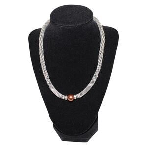 Magnetic Clasp Silver Bead Collar Length Necklace